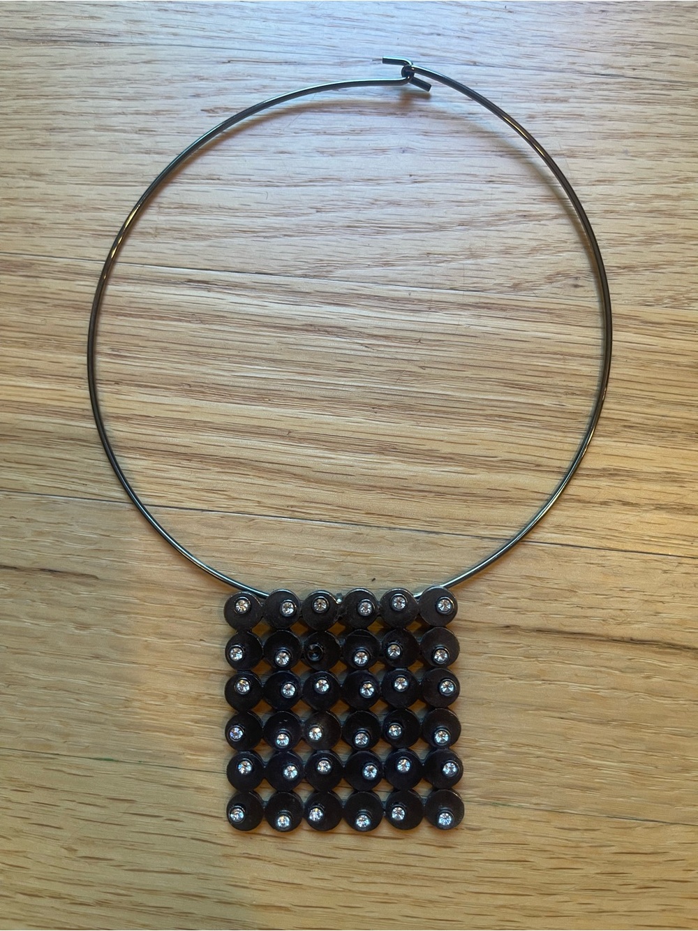 Gimmicks Industrial Statement Necklace Rhinestone Brutalist Modernist Y2K
